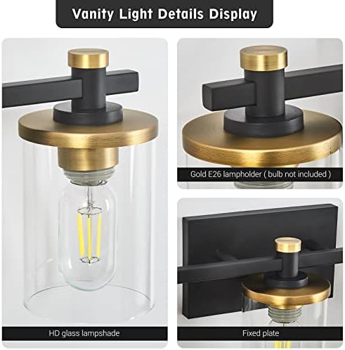 DADUL 3 Лампи, осветителни Тела за баня над Огледалото, Златни и Черни Тела за тоалетка масички, Лампи с прозрачни Стъклени
