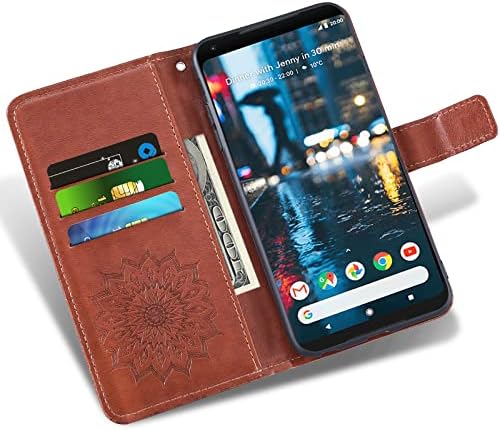 Калъф за телефон Google Pixel 2XL, Седалките-портфейли с Предпазно фолио от закалено Стъкло и кожа, Магнитна Тънка флип-надолу капака, Държач за карти, Чиния, Аксесоари за м