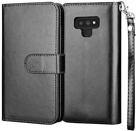 Чанта-портфейл NJJEX за Galaxy Note 9, калъф за Note 9, Луксозна изкуствена кожа [9 слотове за карти] флип-надолу капак