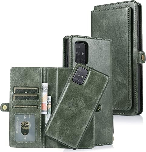 Чанта-портфейл KOEOK Galaxy A51 5G с магнитен пътя на стена 2 в 1, Подвижни, флип-портфейл, Държач за карти, Мултифункционален Защитен калъф за телефон Samsung Galaxy A51 5g 6,5 инча-Зеле