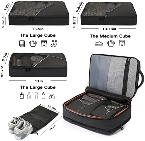 Раница за ръчен багаж TANGCORLE обем 50 литра, Разширяеми Раници, Одобрени от авиокомпанията, с 3 Упаковочными на кубчета, 17-инчов раница за лаптоп за пътувания, Водоустой