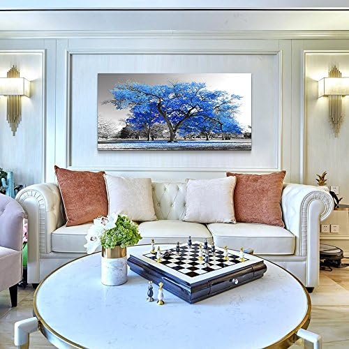Стенни Художествена Картина на Съвременното Синьото Дърво в черно-бял Стил Есенен Пейзаж Картина на Съвременното Растянутое