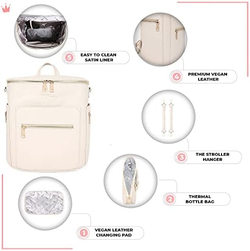 раница-чанта за памперси motheric Soho бежово от веганской кожа за деца, голяма дизайнерска утепленная чанта за памперси