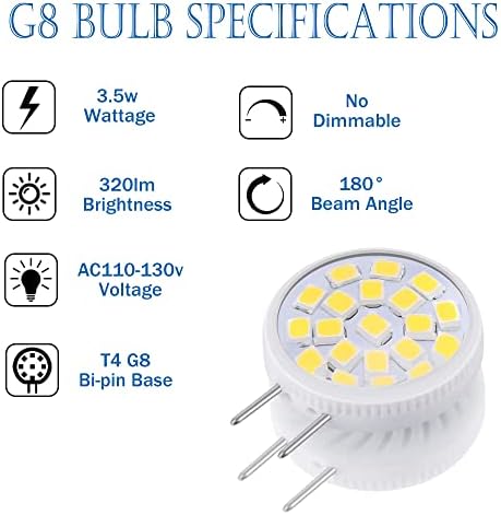 Led лампа G8 35 W, еквивалент на халогенна лампа T4 G8, Двухконтактное основа, без регулиране на яркостта AC110-130Volt,