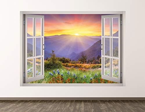 Западните Планински Планината Стикер За стена, Арт Декор на 3D Прозореца Пейзаж на Изгрева Стикер Стенопис Детска Стая Подарък На Поръчка BL281 (70 W x 50В)