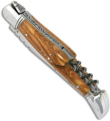 Джобен нож Laguiole с дръжка от маслиново дърво и облицовки от неръждаема стомана - Директно от Франция