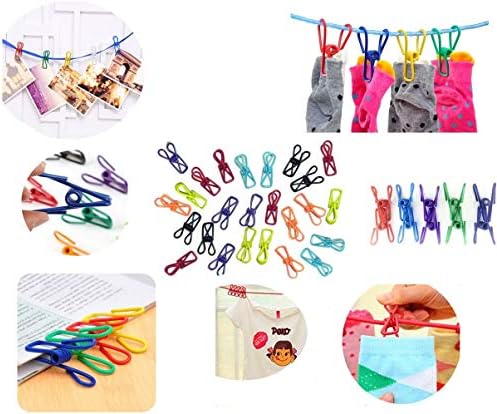 Универсални Щипки за Пране на въже, 2 Скоби за стоманена тел с PVC покритие в различни цветове, Прищепка за дрехи, Скоба