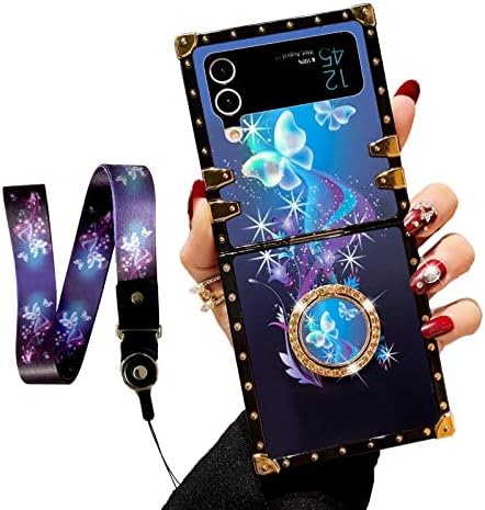 Калъф nancheng за Samsung Galaxy Z Flip 3 5G, За момичета И жени, С Папийонка, Черен, Фантазийный Квадратен Калъф с пръстен,