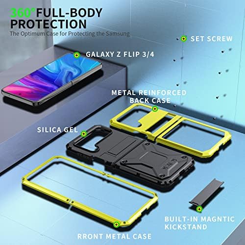 Съвместимост с Samsung Galaxy Z Flip 4 Метален Корпус Алуминиев Военен Клас Пълна Защита на тялото Сверхпрочный устойчив