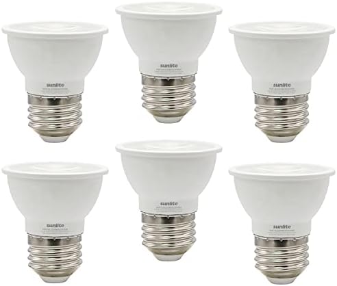Вградена прожекторная лампа Sunlite 41827 LED PAR16 с късо гърло, 6 W, (подмяна на халогенни 50 W), 500 Лумена, Средна база E26, с регулируема яркост, 90 CRI, в списъка на ETL, съответства и?