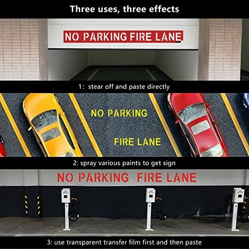 2 броя 4 ПРОТИВОПОЖАРНА Ивица, Не е възможно паркиране Шаблон с Надпис на Тротоара, Винил, Не е за паркиране, Шаблони